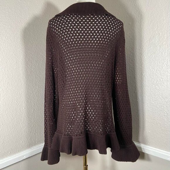 Vintage Open Front Crochet Ruffle Cardigan Size Medium 99s Faded Glory - Picture 5 of 9